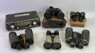 VINTAGE & LATER BINOCULARS & FIELD GLASSES and a Roberts R700 transistor radio, the field glasses