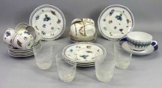 BONE CHINA TEAWARE & GLASSWARE - a mixed quantity to include 14 pieces of fruit and floral decorated