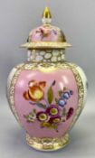 AUGUSTAS REX PORCELAIN JAR & COVER - having gilt framed panels of hand painted flowers and classical