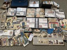 STAMPS - three albums consisting of first day covers and one album of postmarks, plus, a Glory Box