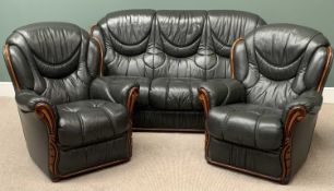 THREE PIECE LOUNGE SUITE, a fine wood and leather effect example by Gigilli, comprising sofa, 102cms