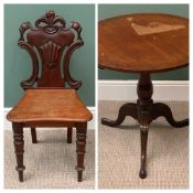 VICTORIAN MAHOGANY CIRCULAR TILT TOP TRIPOD TABLE, 70cms H, 73cms diameter and a MAHOGANY HALL