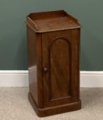 VICTORIAN MAHOGANY POT CUPBOARD with railback and single door, 78cms H, 40cms W, 33cms D