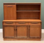 G-PLAN TEAK SIDEBOARD with incorporated upper section cocktail cabinet, 141cms H, 140cms W, 44cms D