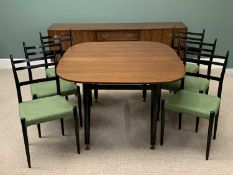 G-PLAN GOLD LABEL DINING SUITE comprising sideboard, 77cms H, 191cms W, 43cms D, dining table, 73cms