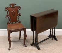 VICTORIAN MAHOGANY CARVED SHIELD BACK HALL CHAIR, 88cms H, 39cms W, 32cms D and a MAHOGANY