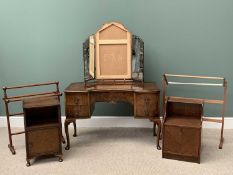 VINTAGE BEDROOM FURNITURE comprising walnut dressing table, 155cms H, 117cms W, 56cms D, towel airer