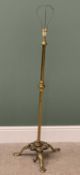 ANTIQUE BRASS STANDARD LAMP on a tripod base, 135cms H