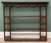 ANTIQUE OAK DELFT RACK, a fine example with lower spice drawers, 101cms H, 116cms W, 14cms D