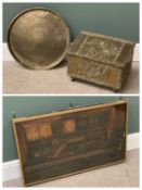 PRINTERS BLOCKS DISPLAY in a light wood frame, 55cms H, 87cms W, 6cms, REPOUSSE BRASS COAL BOX -