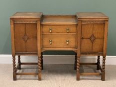BARLEY TWIST OAK SIDEBOARD with two central drawers, 96cms H, 138cms W, 50cms D