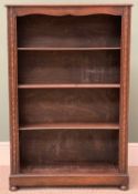 ANTIQUE OAK BOOKCASE having beadwork edging, three shelves, on bun feet, 107cms H, 71cms W, 21cms D