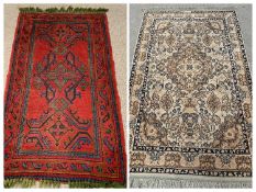 EASTERN RUG - animal pattern, 'Chapmans Kaimuri', 200 x 120cms and EASTERN WOOLLEN RUG - red