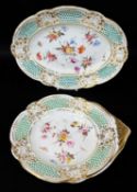 NANTGARW PORCELAIN OVAL DISH & MATCHING FAN HANDLE DISH circa 1818-1820, having an oeil de perdrix