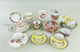 LARGE GROUP OF 19TH CENTURY TABLEWARE mainly cups and saucers, including Pinxton cup and saucer,