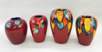 POOLE POTTERY comprising 'Harlequin' concave vase (21cms high), 'Harlequin' concave vase (17cms