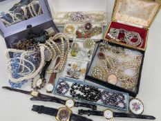 ASSORTED COSTUME JEWELLERY & WRISTWATCHES, including Gents Ingersol gold plated wristwatch with