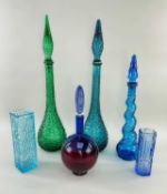 STUDIO GLASS SPIRALE INCALMO DECANTER BY BOB CROOKS, of globe & shaft form with spiral stopper,