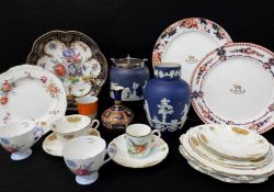 ASSORTED CERAMICS comprising Adams Jasperware biscuit barrel and similar vase, three Shelley Late