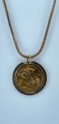 ELIZABETH II GOLD SOVEREIGN, 1974, in 9ct gold mount on 9ct gold chain, 19.4gms Provenance: