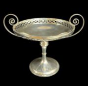 EDWARD VII SILVER COMPORT, Asprey Ltd, London 1906, with pierced border, coil scrolled handles and