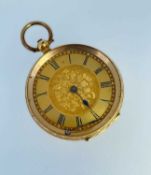 18K GOLD OPEN FACE POCKET WATCH, Roman numeral chapter ring, 45.3gms Provenance: private