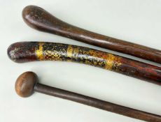 THREE EXOTIC STAFFS, comprising a Zulu title staff, 130cm long, Indian walking stick with gilt Mugal