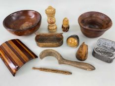ASSORTED TREEN & FOLK ART, including carved vegetable ivory pepperette and souvenir needle case