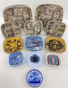 COLLECTION OF DANISH CERAMICS including ten square faience dishes comprising two small, six medium