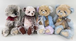 4 CHARLIE BEARS - 'Dilly' CB124946, brown and blue, ribbon and bell, 39cm h; 'Dally' CB124956,