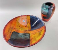 POOLE POTTERY comprising 'Gemstones' dish (34cms diameter) and a 'Gemstones' concave vase (17cms