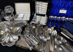 LARGE ASSORTMENT EPNS TABLEWARE, FLATWARE & CUTLERY, including WMF sugar basket, 2 toast racks,