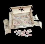 NAPOLEONIC PRISONER-OF-WAR BONE GAMES BOX, early 19th Century, the double container with dominoes to