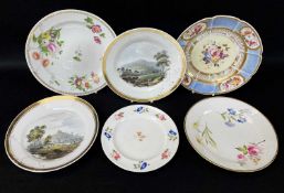 GROUP OF SIX SWANSEA PORCELAIN PLATES including titled landscape plates 'Conisbro Castle, Yorkshire'