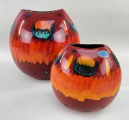 POOLE POTTERY comprising 'Volcano' large purse vase (26cms high) and a 'Volcano' small purse vase (
