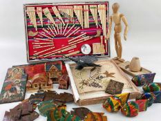 GROUP OF FOLK ART ITEMS comprising Bolivian display of traditional musical instruments, small models