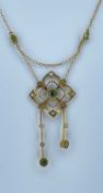 9CT GOLD PERIDOT & SEED PEARL PENDANT ON CHAIN, 2.7gms Provenance: private collection Bridgend