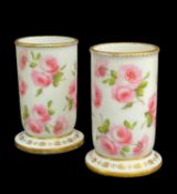 PAIR OF PORCELAIN FOOTED SPILL VASES early 19th Century, believed English, decorated in the Nantgarw