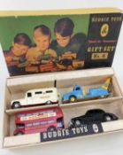 BUDGIE TOYS BOXED GIFT SET No. 4, comprising Daimler Ambulance, Breakdown Truck, Wolseley Police