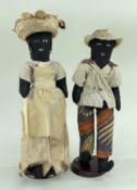 PAIR OF CLOTH DOLLS AS CARIBBEAN PLANTATION WORKERS the larger female with head-basket of picked