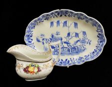 A SWANSEA PORCELAIN DISH & MILK JUG the dish in underglazed blue 'Elephant Rock' transfer, impressed