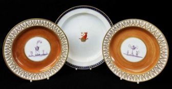 THREE SWANSEA PEARLWARE / EARTHENWARE PLATES DECORATED BY THOMAS PARDOE for Haynes Dillwyn & Co,