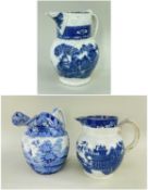 THREE SWANSEA CAMBRIAN JUGS including RARE SWANSEA CAMBRIAN POTTERY CABBAGE LEAFTWO SWANSEA CAMBRIAN