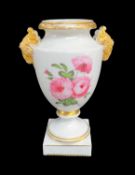 PORCELAIN TWIN-HANDLED VASE, 19th Century, of campana form with spreading circular foot over a
