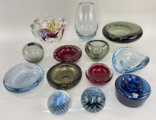 COLLECTION OF GLASS PAPERWEIGHTS, VASES & BOWLS including examples by Holmegaard & Kastrup (13)