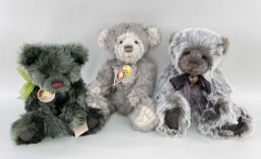 3 CHARLIE BEARS - 'Ivy', CB614990, dark green, bow and bell, 35cm h; 'Buddy' (limited edition 2425
