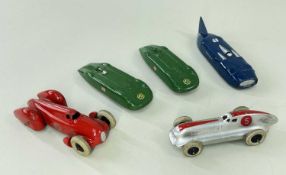 DINKY TOYS: 23m Thunderbird land speed record car, two 23p MG record cars, 23b Hotchkiss racing car,