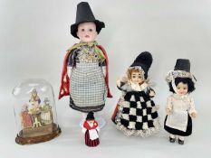 WELSH DOLLS GROUP comprising bisque head doll girl with open mouth and eyes wearing traditional