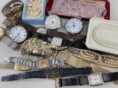 ASSORTED WATCHES & JEWELLERY comprising various pocket and wristwatches, pearls ETC Provenance: