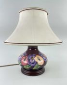 MOORCROFT POTTERY FLORAL TABLE LAMP & SHADE ready to use with flex and switch, of bellied form